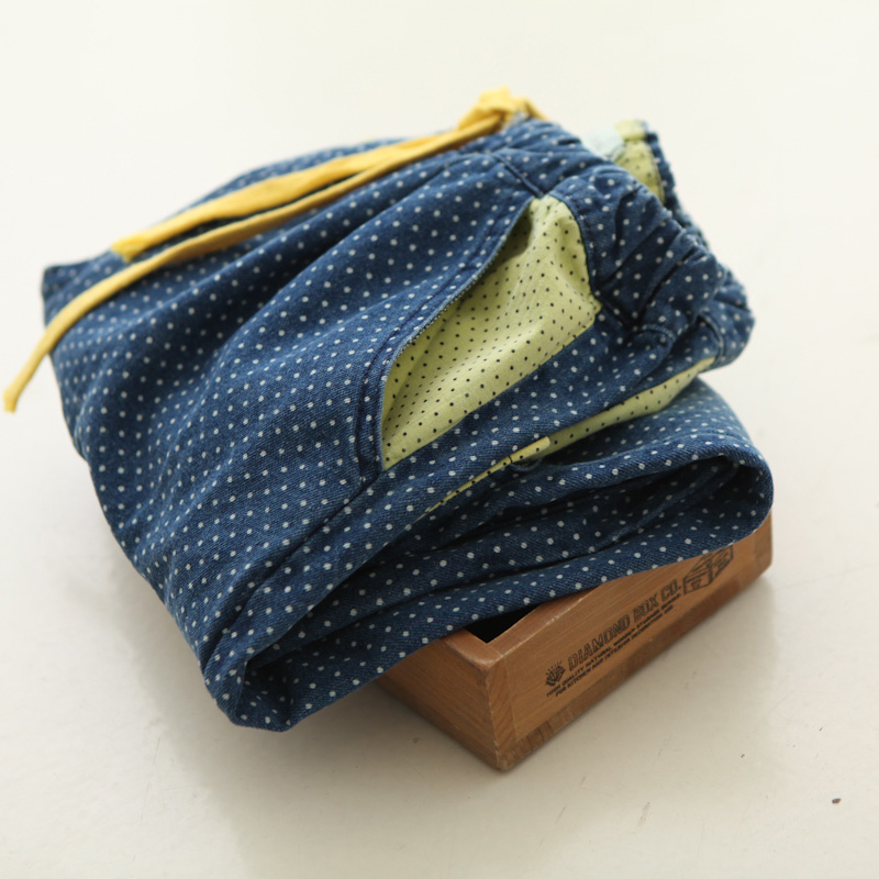 Lemon yellow dot lacing denim straight jeans pants casual pants 8 - 114