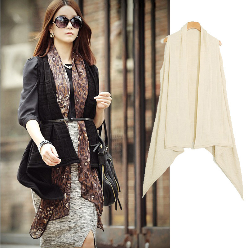 Lena autumn and winter solid color sweep irregular dovetail sweater vest outerwear