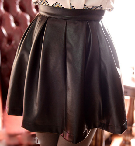 Lena metal quality pleated leather skirt miniskirt