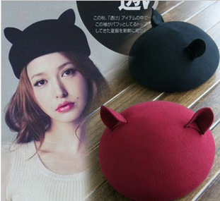 Lena sweet woolen fedoras demons ear hats female casual cap autumn and winter free shipping