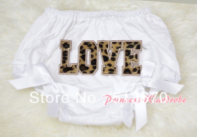 Leopard LOVE Print White Panties Bloomers with White Bow MABL44