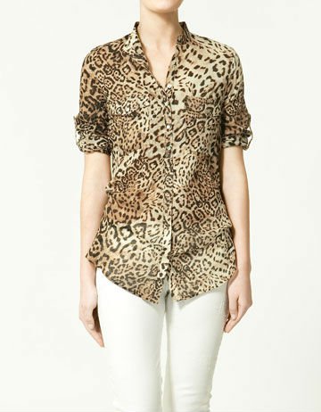 LEOPARD MANDARIN COLLAR CHIFFON SHIRT BLOUSE 1689