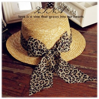 Leopard print bandeaus Women bow cadet cap strawhat ccia cap vintage sunbonnet female hat