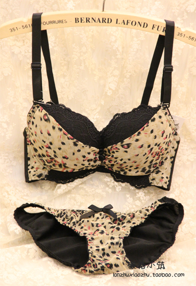 Leopard print basic button 3 women's breasted bra underwear set 2238 black