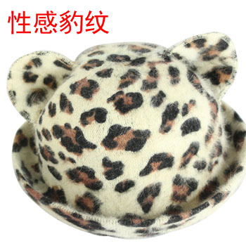 Leopard print cat ear hat female winter fashion hat rabbit fur leopard print dome small fedoras