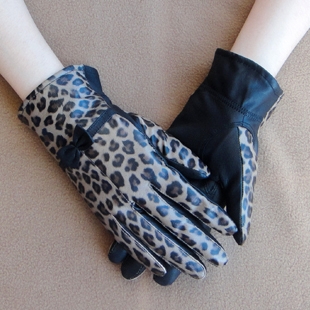 leopard print genuine leather gloves women's
