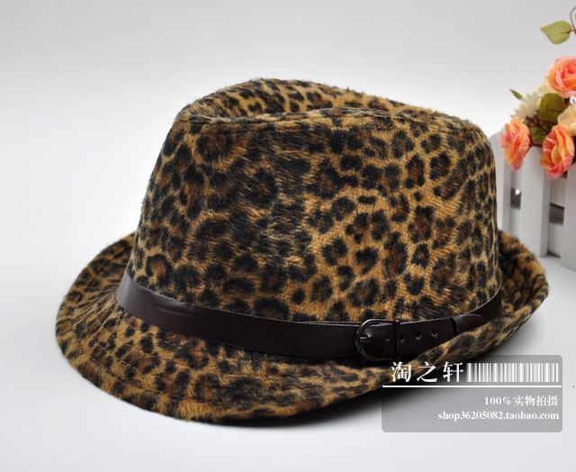 Leopard print jazz hat fedoras hat casual cap fashion millinery winter hip-hop