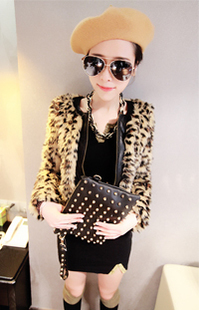 Leopard print leather coat maomao edge