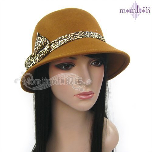Leopard print momiton silks and satins big bow yellow wool bucket hats women's fedoras