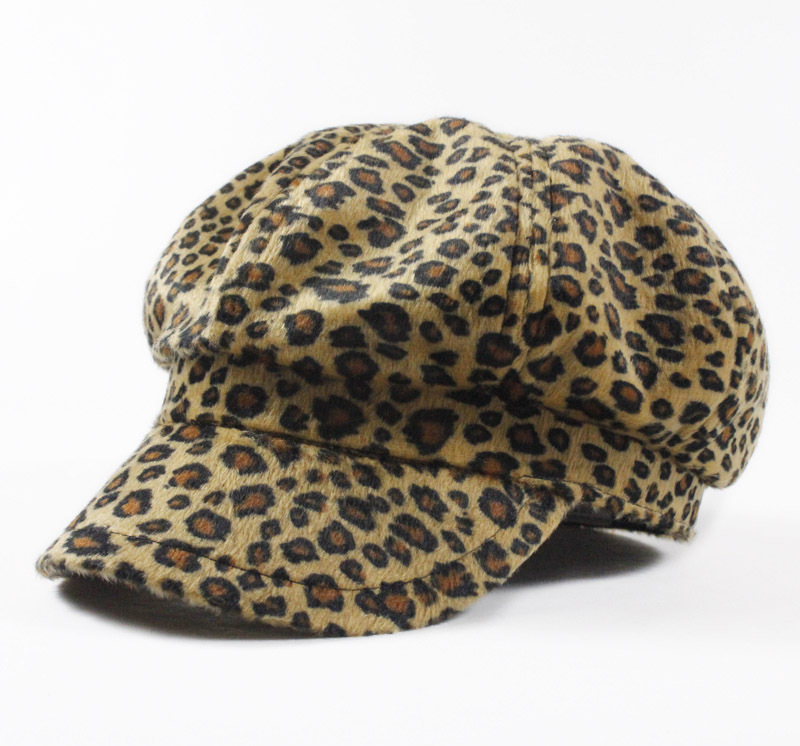 Leopard print octagonal cap painter cap solid color hat