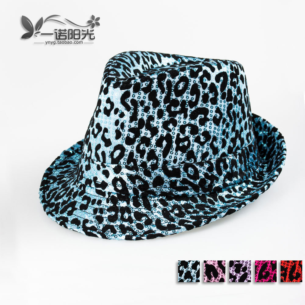 Leopard print paillette fedoras paillette reflective fabric dance performance cap