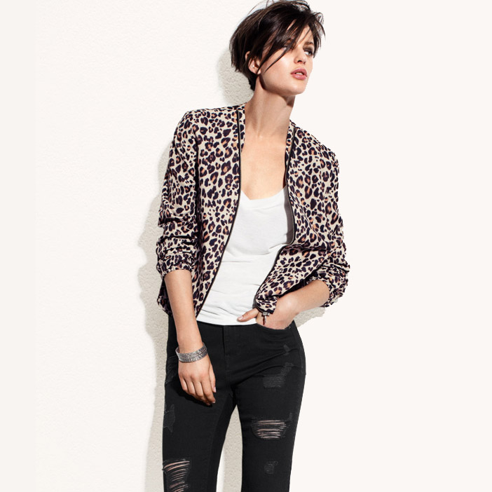 Leopard print short design jacket around the zipper bags elastic cuff sweep lining free shipping