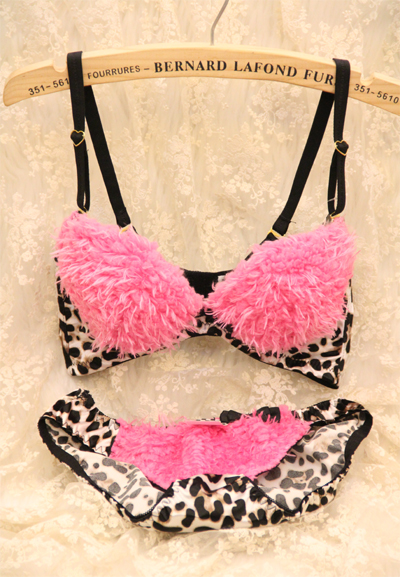 Leopard print solid color plush 3 breasted bra women's single-bra underwear set 3693 rose