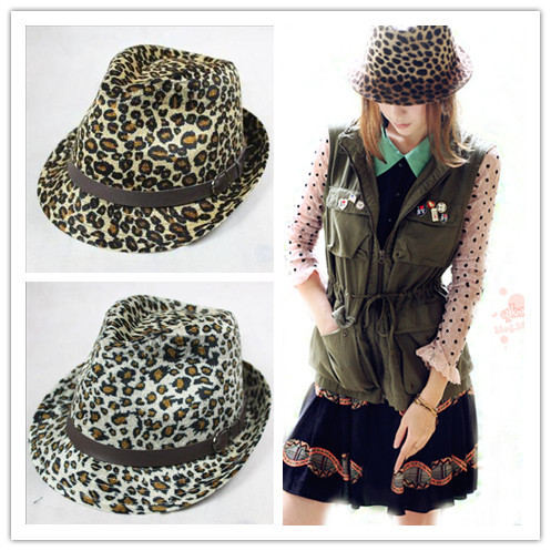 Leopard print two-color classic leopard print pattern fedoras jazz hat female hat