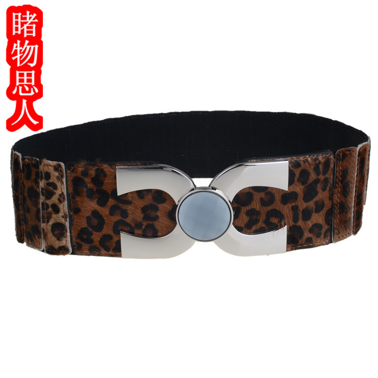 Leopard print women's wide belt genuine leather decoration belt female all-match elastic waist