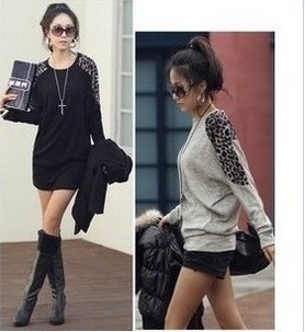 Leopard stitching elegant warm long-sleeved