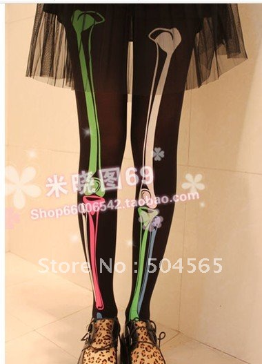LG-133 Free Shipping,2012 NEW Fashion Women Tattoo Leggings,Colorful Skeleton Hand Printed Stockings/Tights,Ladies Net Pantyhose