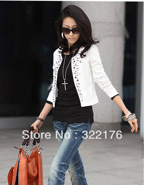 [Life Art] Free/Drop shipping promotion fashion lady jacket,women's jackets with rivet design,2 colors(black,white) M,L,XL C02
