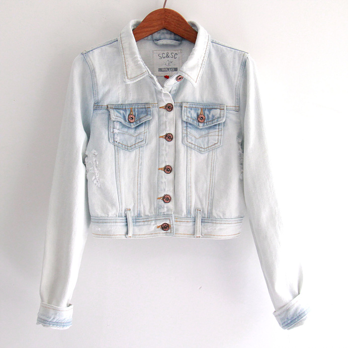 Light color hole all-match short design denim outerwear