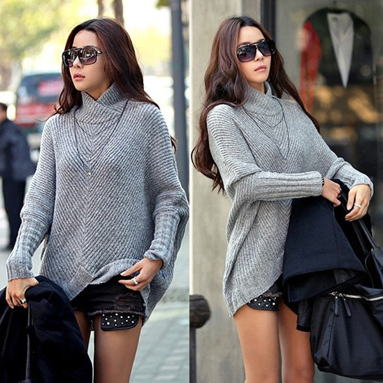 Light gray loose plus size pullover sweater 11965 free shipping