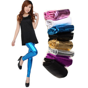 Light hot-selling leather pants candy color patent leather silver multicolour legging pants silver neon ankle length trousers
