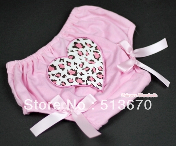 Light Pink Bloomer With Light Pink Leopard Heart Print & Light Pink Bow MABL90