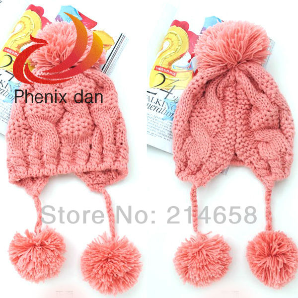 light pink fashion winter hat for women wool knitting braided crochet ball cap free shipping