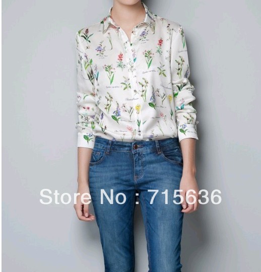 Lily Floral Print Shirts Long Sleeve Turn-down Collar Vintage Women Ladies' Fashion Brand Blouses Revit Casual Tees White Shirt