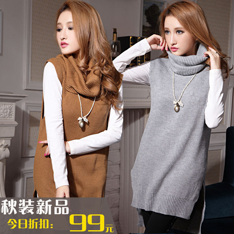 Limited edition ! 2013 spring women's low-high all-match placketing vest heap turtleneck sweater