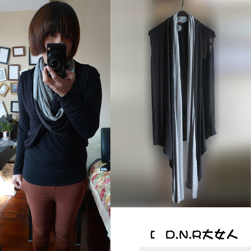 Limited edition fashion color block decoration scarf style cape cardigan size female autumn
