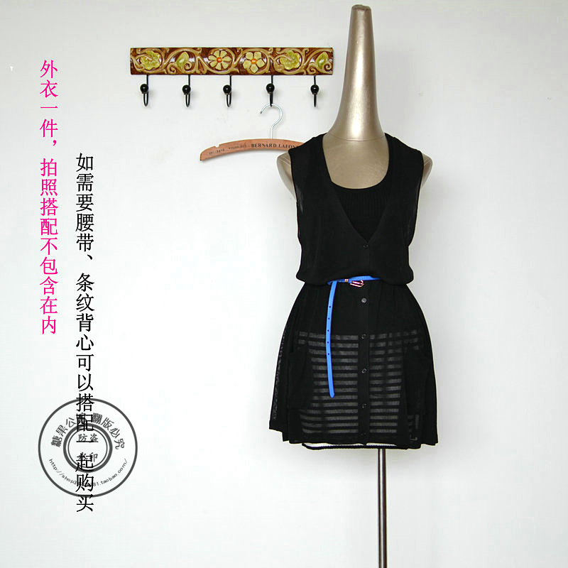 Limited edition fashion V-neck medium-long vest cardigan mesh cutout perspectivity knitted shirt