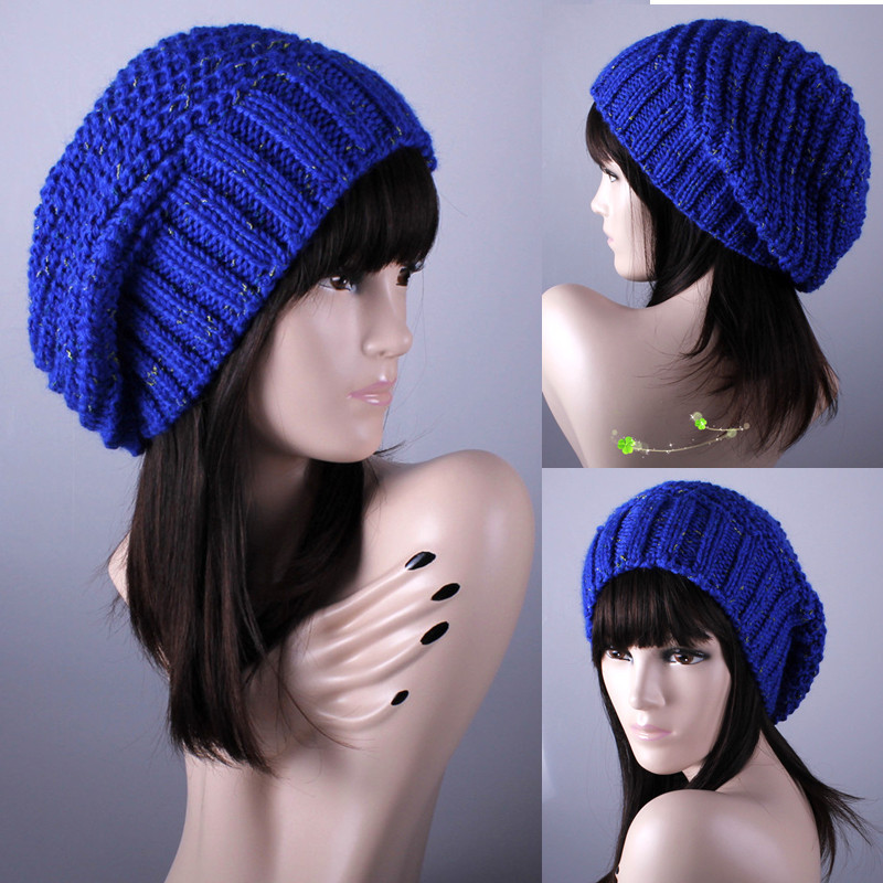 Limited edition ! modern series navy blue handmade women's pure wool knitted hat thickening thermal knitted hat christmas gift
