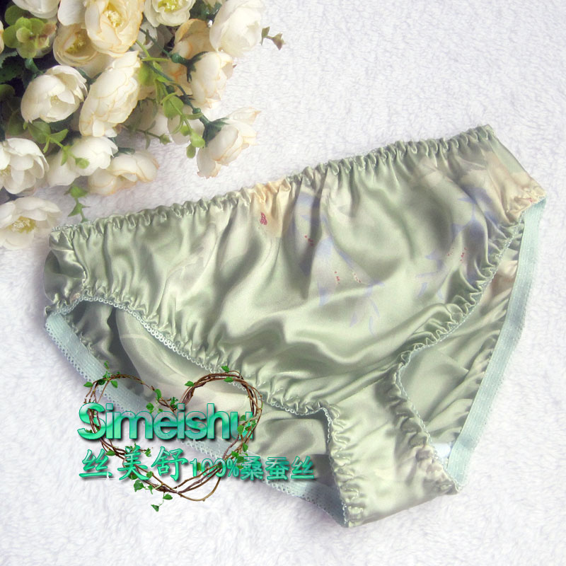 Limited edition mulberry silk panties female print briefs pink chromophous