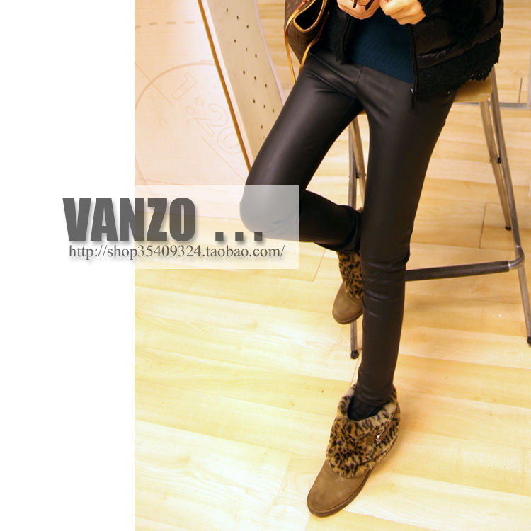 Limited edition single ! fashion slim mid waist PU legging pencil pants leather pants