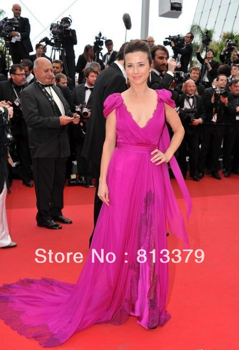 Linda Cardellini Column Organza Ruffles Cap Straps Celebrity Dress/Cannes Film Festival Dress