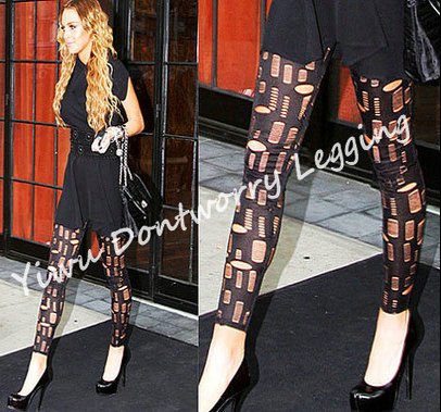 Lindsay Lohan torn sexy leggings seamless Women's Footless Tights  Pantyhose black leggins T1011