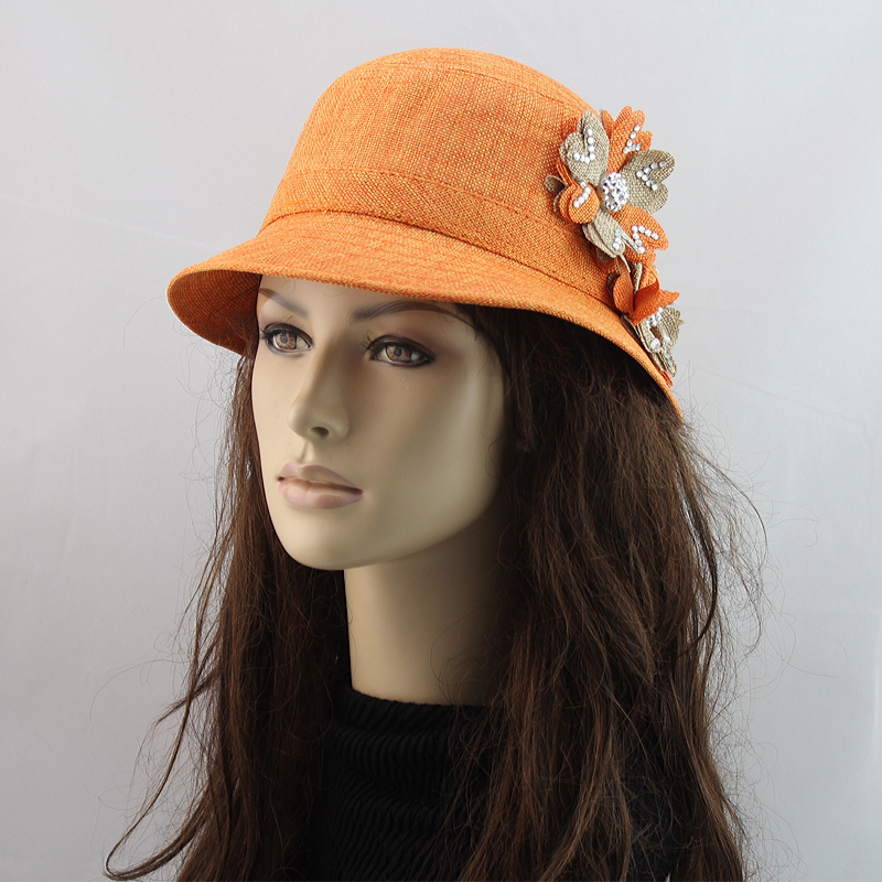 Linen bucket hats shaping small fedoras women's autumn two-color flower hat