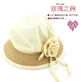 Linen summer beret women's dome sun hat gentlewomen flower sunbonnet