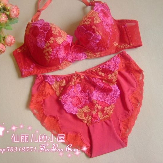 Lingerie bra push up women's underwear set red sexy embroidery lace bra set x