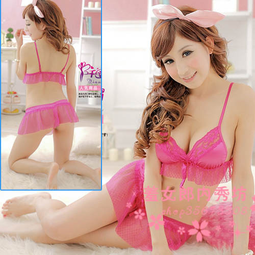 Lingerie opening thong short skirt bra set sweet t underwear set 901