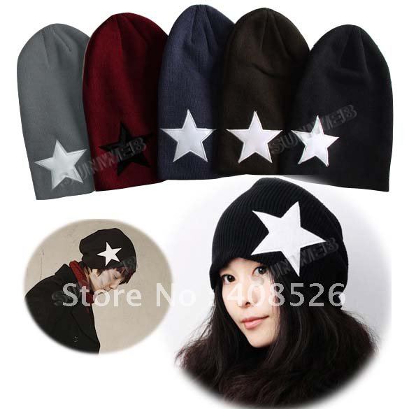 Lint New Fashion Korean unisex Men & Women Star Hat Skull Cap Ski Knit Hat 5 colors free shipping 7675