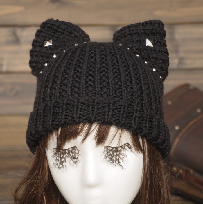 Little demon of hat cat ears rivet knitted hat knitted hat winter women's