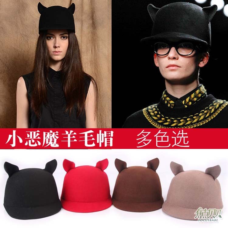 Little demon of wool hat male women's autumn and winter fedoras cat ears winter hat