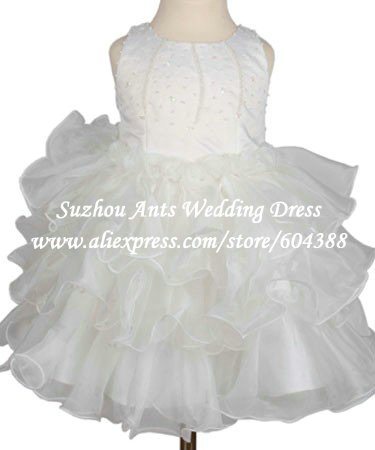 Little Girl Pageant Dresses Free Shipping White Organza Beaded Ruffles AH170