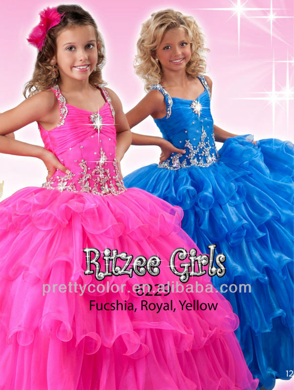 little girl pageant gowns kids evening gown sweetheart tank strap floor length pleat rhinestone tiered skirt long