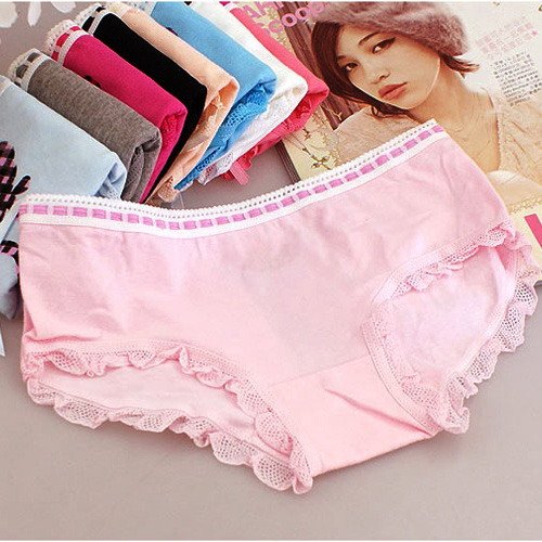 Little  lace bow cotton girls underwear pink gray