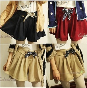 Little princess vintage polka dot elastic waist belt culottes shorts