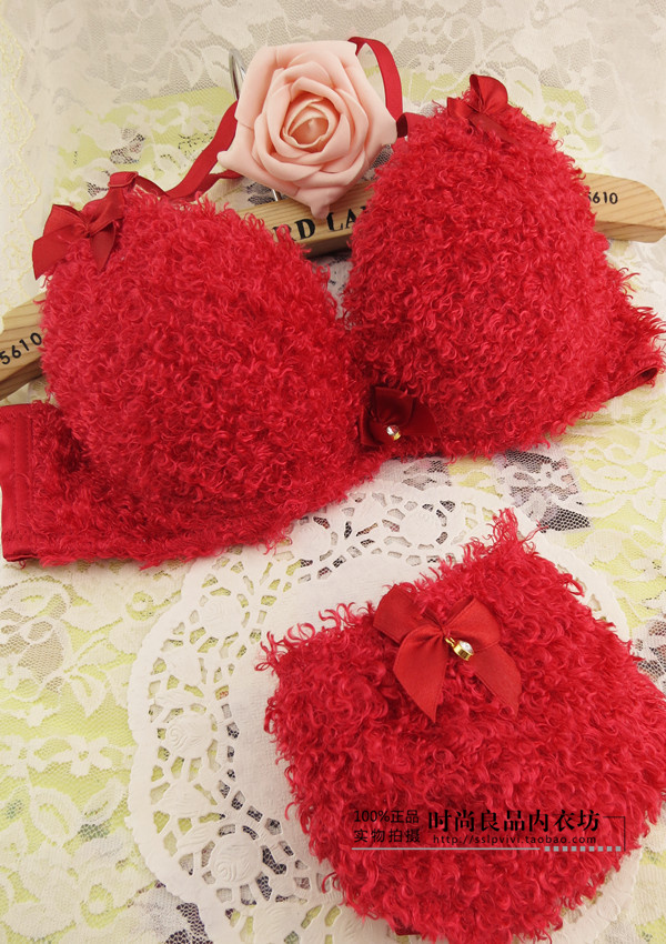 Little sheep red . underwear set sweet bra push up sexy adjustable underwear