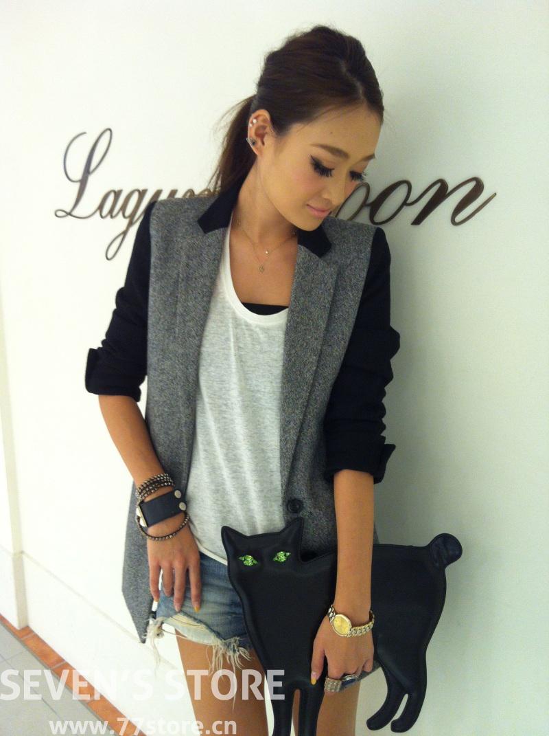 Lm fashion autumn woolen cloth color medium-long block decoration suit shorts ankle length trousers set