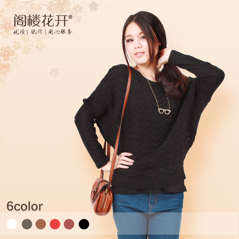 Loft women's original design 2013 autumn and winter batwing sleeve half sleeve cutout sweater free shipping
